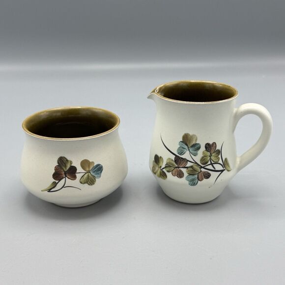 Vtg Denby Stoneware Shamrock Clover Open Sugar and Creamer England Pottery MCM - Picture 5 of 8